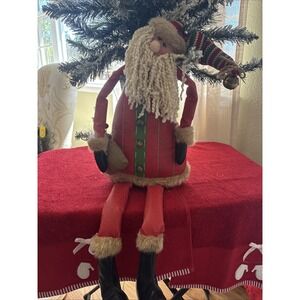 Vintage Santa Shelf Sitter Primitive Folk Art Figure Handmade Vinyl Fabric
